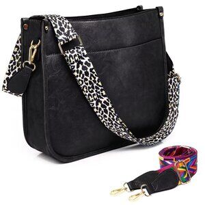 Vegan Leather Crossbody Bag with Guitar Straps, Multiple Pockets